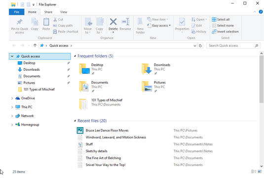 File Explorer window displays popular storage areas and your most recently opened files.